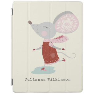 Whimsical Ice Skater Mouse Holiday Name Custom iPad Smart Cover