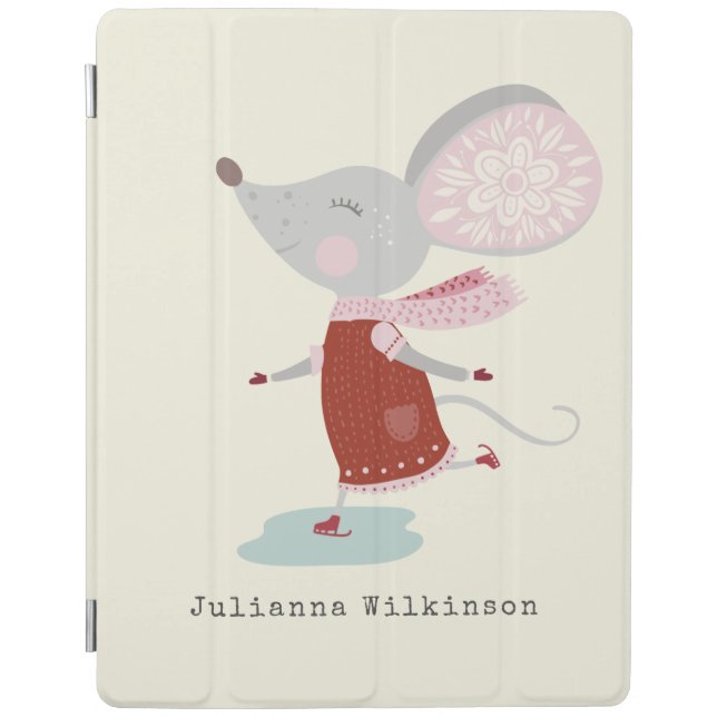 Whimsical Ice Skater Mouse Holiday Name Custom iPad Smart Cover (Front)