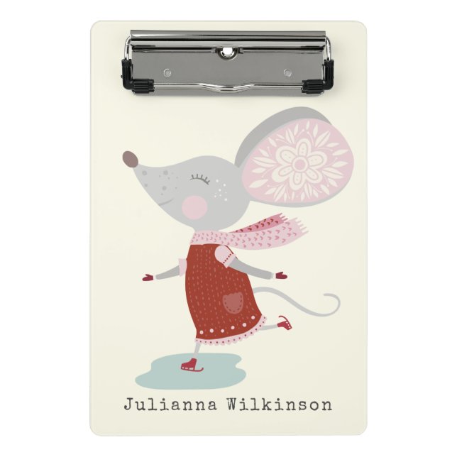 Whimsical Ice Skater Mouse Holiday Name Custom Mini Clipboard (Front)