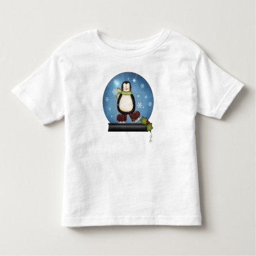Whimsical Ice Skating Penguin Snowglobe Toddler T_shirt