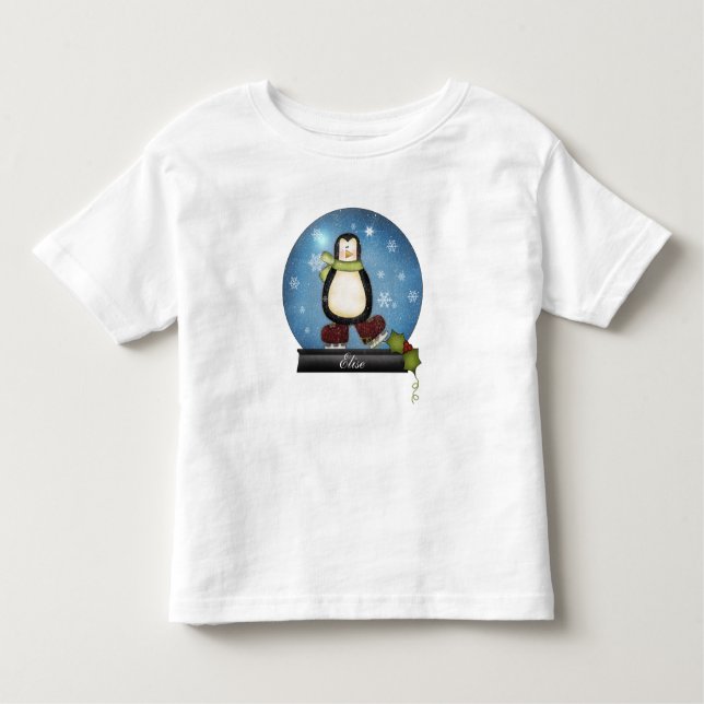 Whimsical Ice Skating Penguin Snowglobe   Toddler T-shirt (Front)