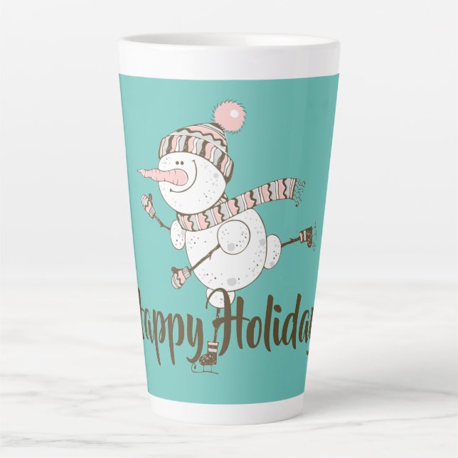Whimsical Ice Skating Snowman Customizable Latte Mug (Front)
