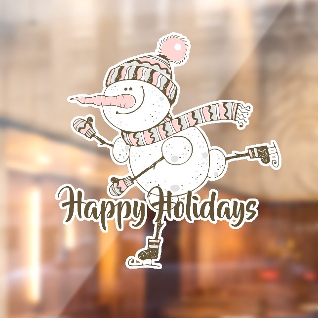 Whimsical Ice Skating Snowmen Customizable Window Cling (Sheet 2)