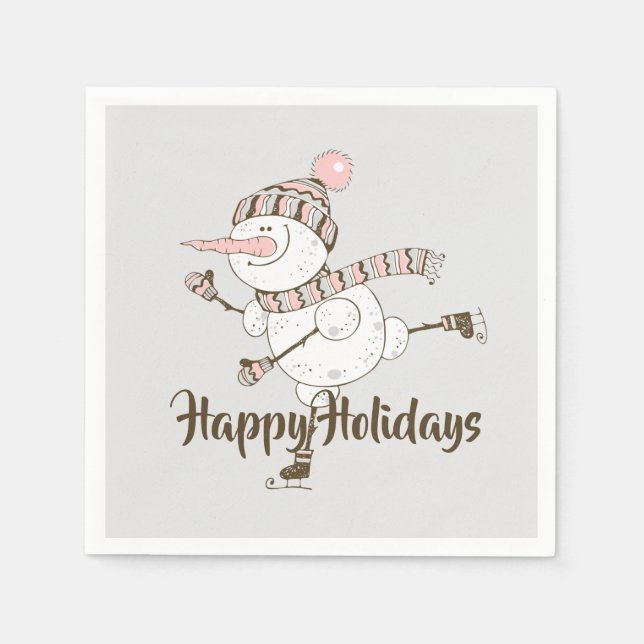 Whimsical Ice Skating Snowmen  Napkins (Front)