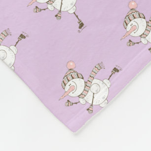 Whimsical Ice Skating Snowmen on Purple Fleece Blanket