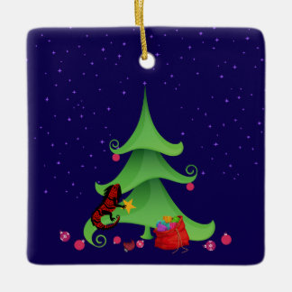 Whimsical Iguana Oh Christmas Tree Ceramic Ornament