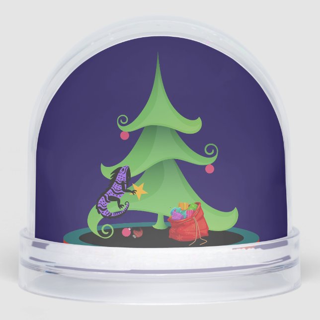 Whimsical Iguana Oh Christmas Tree Snow Globe (Front)