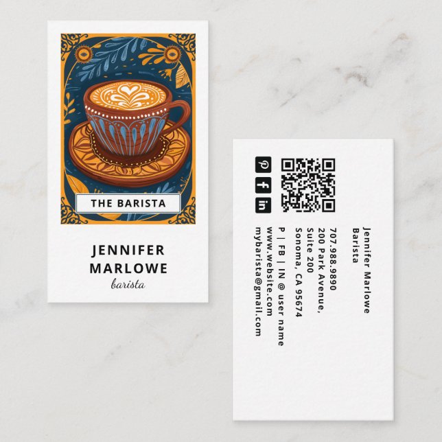 Whimsical IIlustrated Barista Business Card (Front/Back)