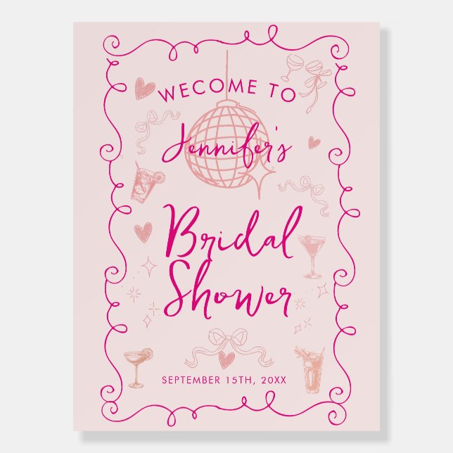Whimsical Illustrated Bridal Shower Foam Board (Front)