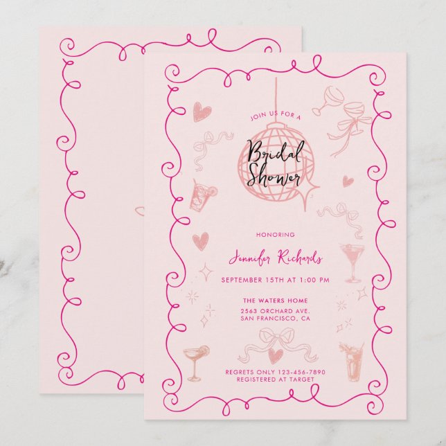 Whimsical Illustrated Bridal Shower Invitation (Front/Back)