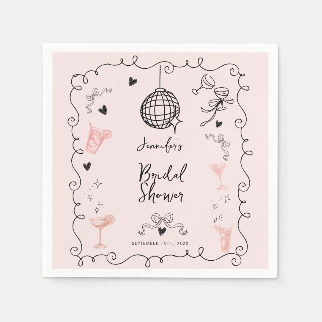 Whimsical Illustrated Bridal Shower Napkins (Front)