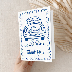 Whimsical Illustrated Car Hand-drawn Fun Wedding Letterpress Thank You Card