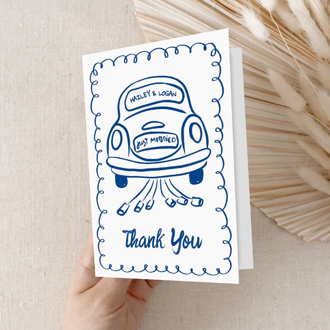 Whimsical Illustrated Car Hand-drawn Fun Wedding Thank You Card (Creator Uploaded)