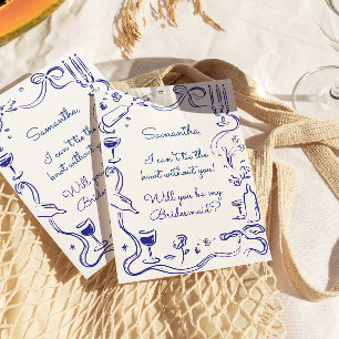 Whimsical Illustrated Doodle Bridesmaid Proposal Invitation