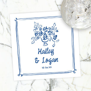 Whimsical Illustrated Floral Modern Fun Wedding Napkins