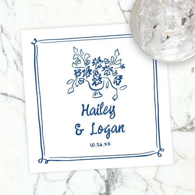 Whimsical Illustrated Floral Modern Fun Wedding Napkins (Creator Uploaded)
