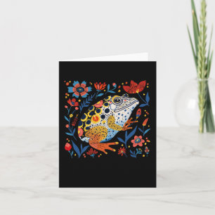 Whimsical Illustrated Frog With Vibrant Floral Bac Card