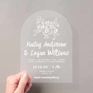 Whimsical Illustrated Hand-drawn Floral Wedding Acrylic Invitations