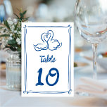 Whimsical Illustrated Hand-drawn Swans Wedding  Table Number<br><div class="desc">This modern wedding table number features two hand-drawn swans and the look of hand-lettered typography in the perfect shade of blue. This design is double sided and the same on both sides. The overall aesthetic is bespoke and fun,  yet still romantic! See the collection for more items.</div>