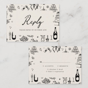 Whimsical illustrated Hand Drawn Wedding RSVP Card