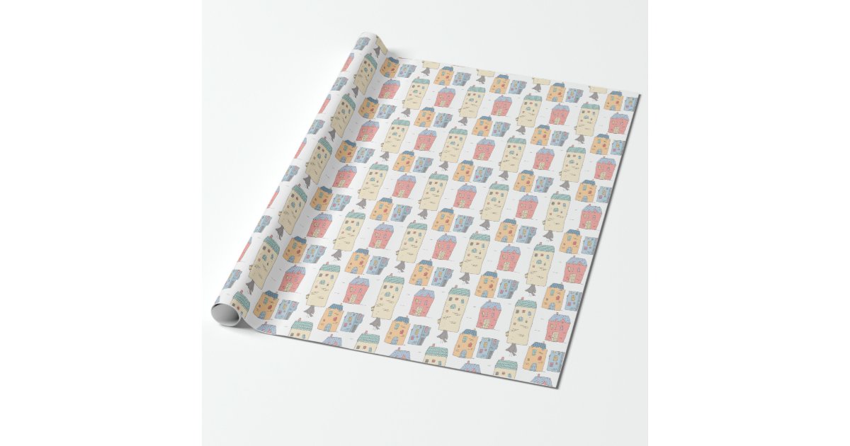 Whimsical Illustrated Houses Wrapping Paper Zazzle