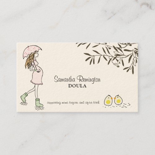 Whimsical Illustrated Midwife Doula Pregnant Mom B Business Card