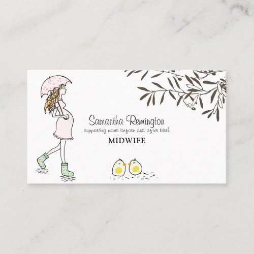 Whimsical Illustrated Midwife Doula Pregnant Mom Business Card