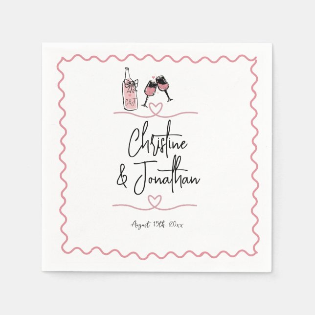 Whimsical Illustrated | Retro Wedding  Napkins (Front)