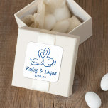 Whimsical Illustrated Swan Modern Fun Wedding Square Sticker<br><div class="desc">This modern wedding favor sticker features a hand-drawn swan illustration and hand-lettered typography in the perfect shade of blue. The look is handmade and fun,  yet still romantic and elegant! See the collection for more items.</div>