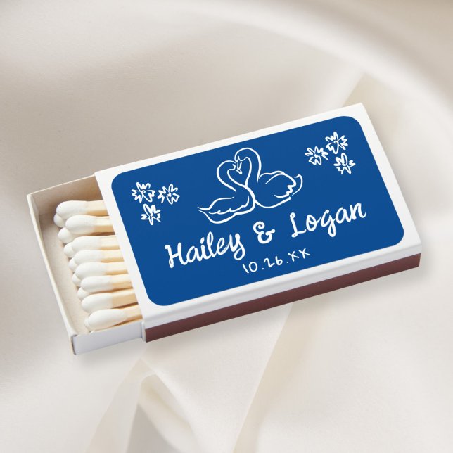 Whimsical Illustrated Swans Modern Fun Wedding Matchboxes (Creator Uploaded)