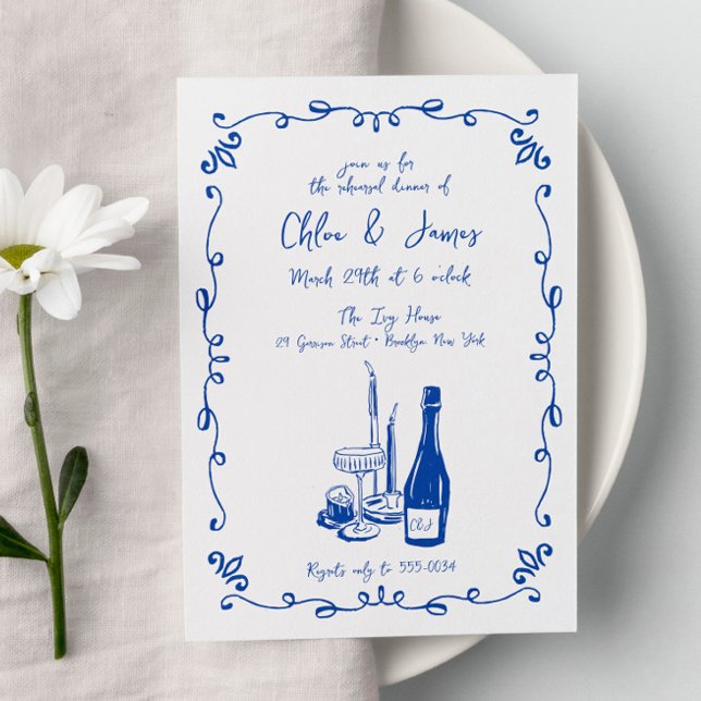 Whimsical Illustrated Wedding Rehearsal Dinner Invitation (Creator Uploaded)
