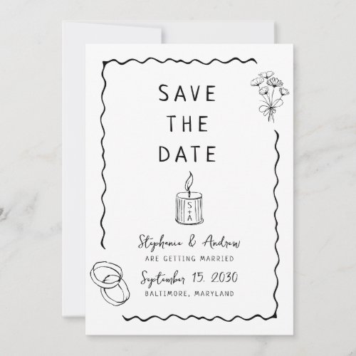 Whimsical Illustrated Wedding Save the Date Invitation