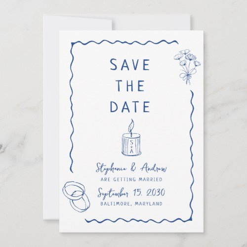 Whimsical Illustrated Wedding Save the Date Invitation