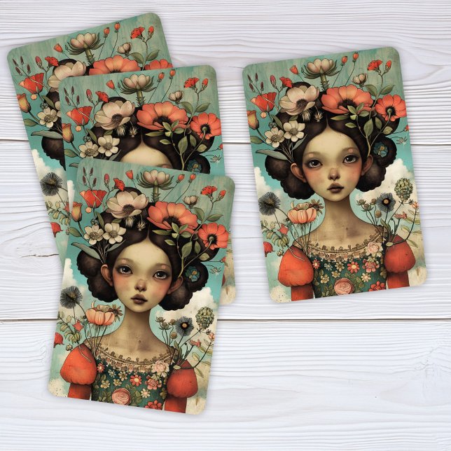 Whimsical Illustration Lady with Flowers Poker Cards (Creator Uploaded)