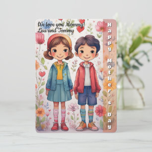 Whimsical illustration of children Mother’s Day