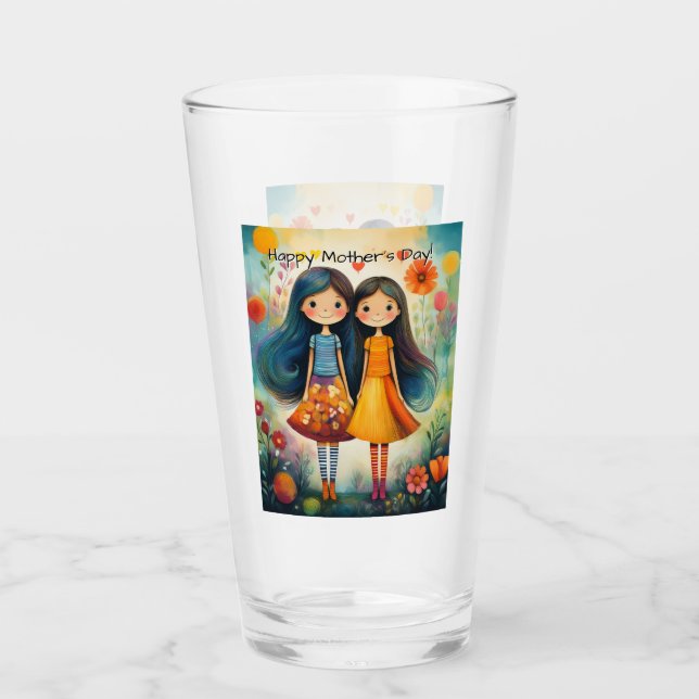 Whimsical illustration of two girls Mother’s Day Glass (Front)