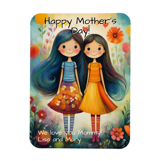 Whimsical illustration of two girls Mother’s Day Magnet (Vertical)