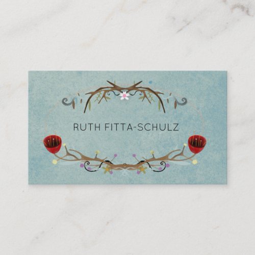 Whimsical Illustration Red Tulips Business Card