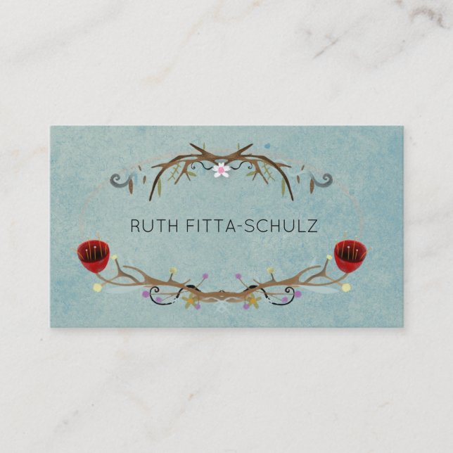 Whimsical Illustration Red Tulips Business Card (Front)