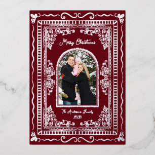 Whimsical Illustrative Christmas Five Photo Foil Holiday Card