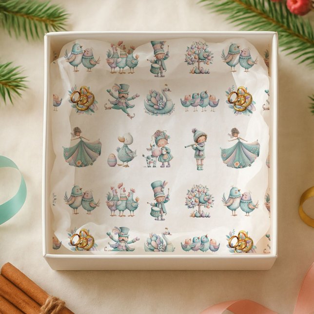 Whimsical Ilustration 12 days of Christmas Pattern Tissue Paper (Creator Uploaded)