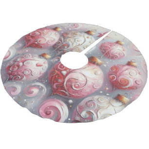 Whimsical Impressionistic Christmas Ornaments Pink Brushed Polyester Tree Skirt