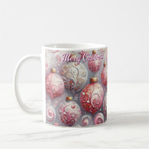 Whimsical Impressionistic Christmas Ornaments Pink Coffee Mug