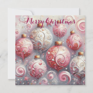 Whimsical Impressionistic Christmas Ornaments Pink Holiday Card