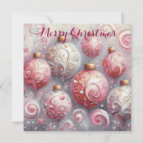 Whimsical Impressionistic Christmas Ornaments Pink Holiday Card