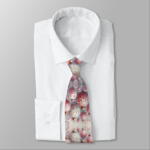 Whimsical Impressionistic Christmas Ornaments Pink Neck Tie