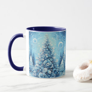 Whimsical Impressionistic Christmas Tree Blue Mug