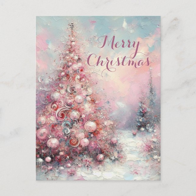 Whimsical Impressionistic Christmas Tree Holiday Postcard (Front)