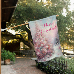 Whimsical Impressionistic Christmas Tree House Flag