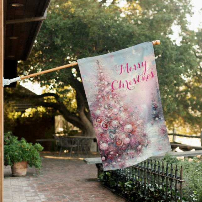 Whimsical Impressionistic Christmas Tree House Flag (In SItu)